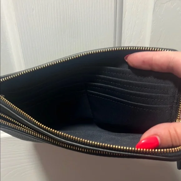 Coach Navy Pebbled Leather Clutch with Gold Hardware - Picture 2 of 5